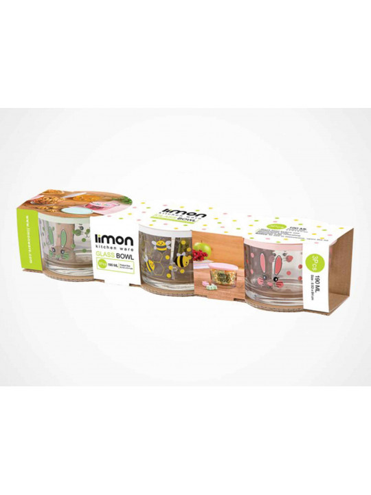 Food storage LIMON 199935 GLASS W/LID 190ML SET 3PC(905632) 