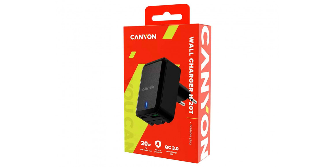 Power adapter CANYON CNS-CHA20B PD & QC 3.0 20W (BK) 