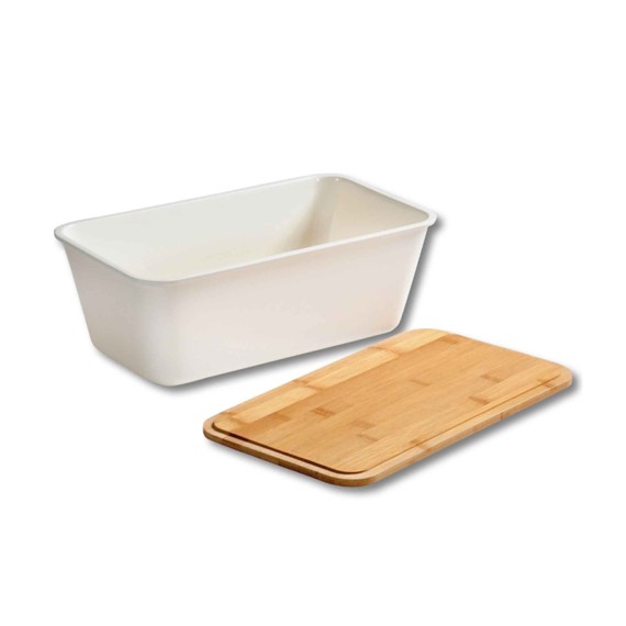 Bread basket KESPER 58490 PLASTIC W/BAMBOO LID WHITE 