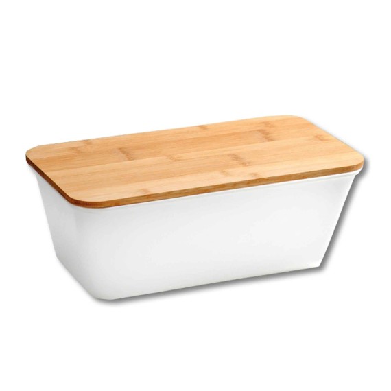 Bread basket KESPER 58490 PLASTIC W/BAMBOO LID WHITE 