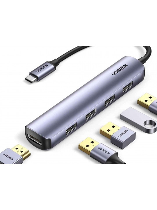 Usb-узел UGREEN 4 Port USB 3.0 + 1 HDMI  (GR) 20197