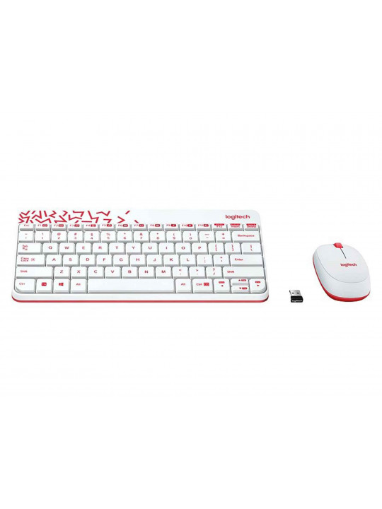 Keyboard LOGITECH MK240 NANO WIRELESS COMBO + MOUSE (WHITE/VIVID RED) L920-008212