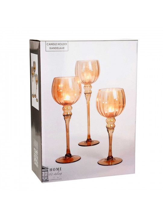 Candlestick KOOPMAN CANDLE HOLDER SET OF 3 AMBER (122194) (CD1200030)