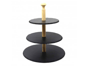 Cake stand KESPER 38119 SLATE 3 LAYERS BLACK W/BAMBOO HOLDER 