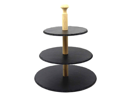 Cake stand KESPER 38119 SLATE 3 LAYERS BLACK W/BAMBOO HOLDER 