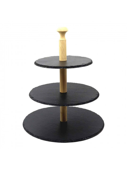 Cake stand KESPER 38119 SLATE 3 LAYERS BLACK W/BAMBOO HOLDER 