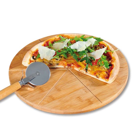 Chopping board KESPER 58462 BAMBOO WITH PIZZA CUTTER 