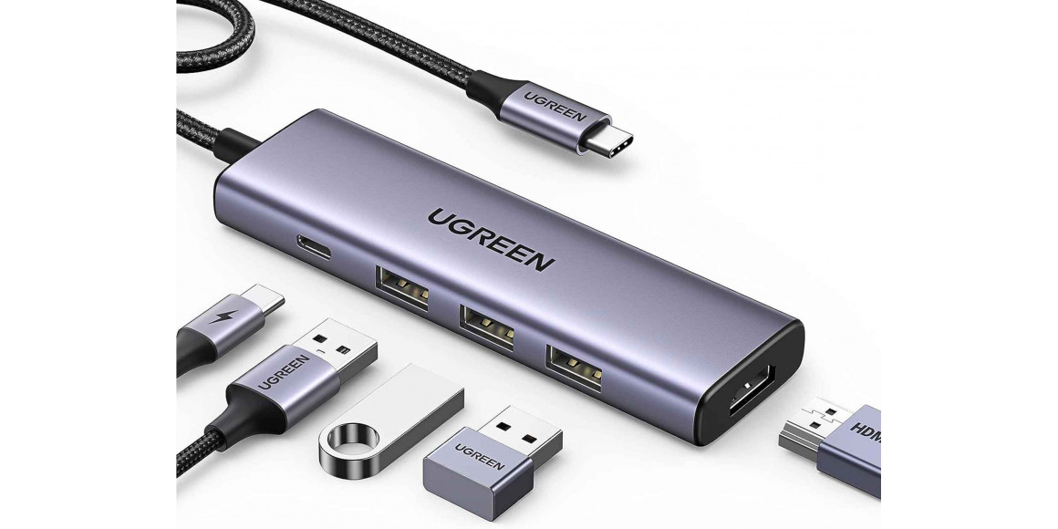 Usb-узел UGREEN USB-C to 3 x USB 3.0 + HDMI + PD (GR) (15597)