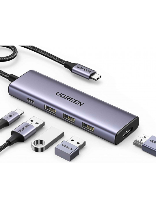 Usb-հանգույց UGREEN USB-C to 3 x USB 3.0 + HDMI + PD (GR) (15597)