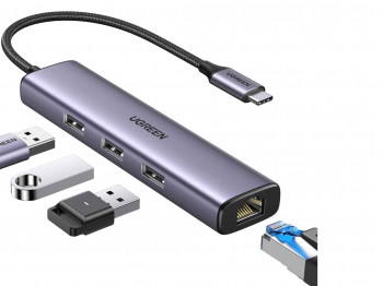 Usb-հանգույց UGREEN USB-C to 3 x USB 3.0 +Rj45 1Gbps (GR) 60600
