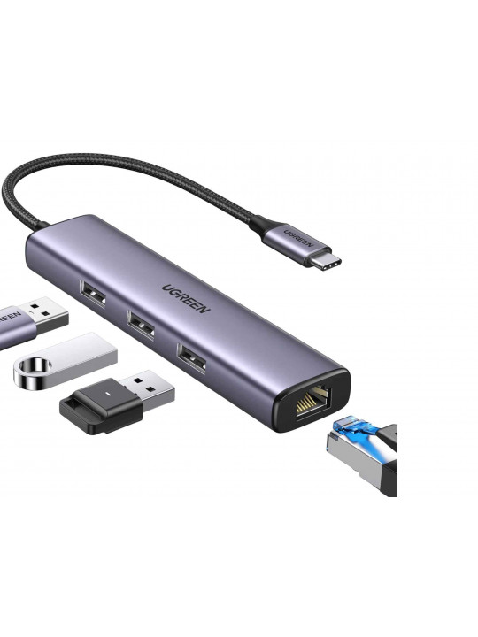 Usb-hub UGREEN USB-C to 3 x USB 3.0 +Rj45 1Gbps (GR) 60600