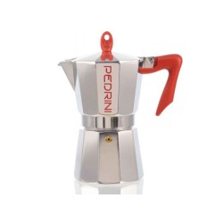Coffee maker PEDRINI 9086-0 POLISHED ALU. RED HANDLE 12 CUPS 