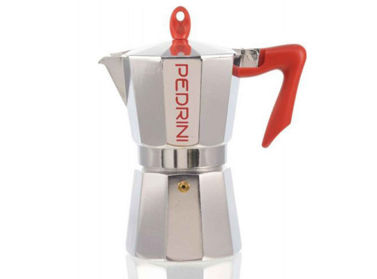 Coffee maker PEDRINI 9086-0 POLISHED ALU. RED HANDLE 12 CUPS 