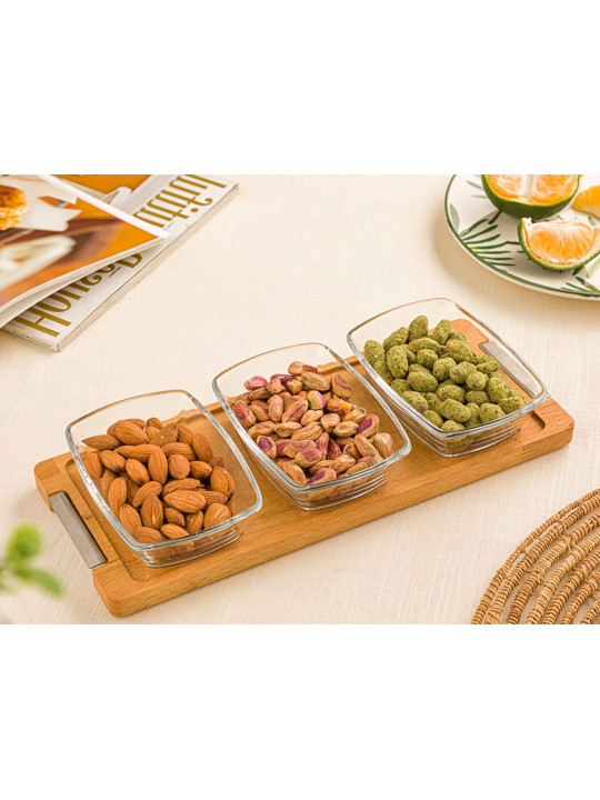 Food storage LIMON 225259 SNACK SERVING 3 SECTION W/WOODEN BASE (909128) 