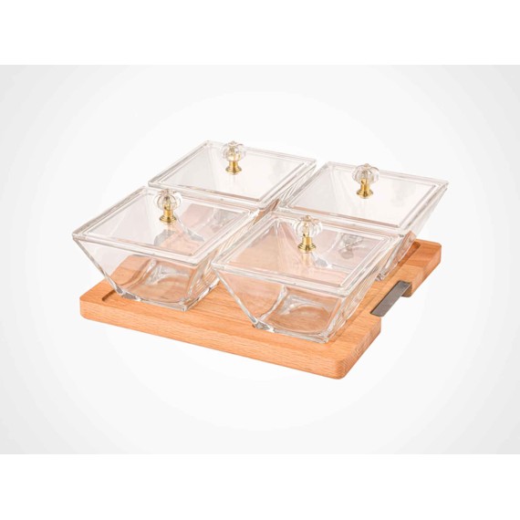 Пищевые контайнеры LIMON 224359 SNACK SERVING 4 SECTION W/WOODEN BASE (908633) 
