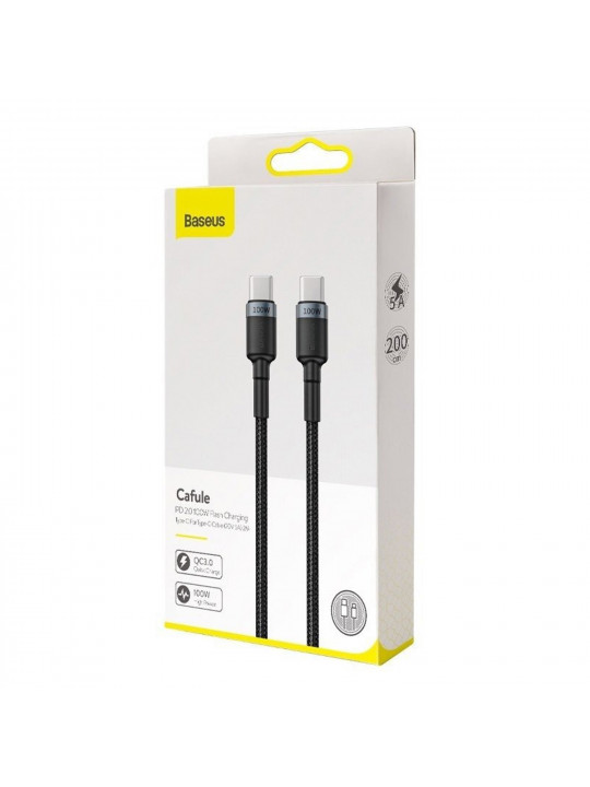 Кабель BASEUS Cafule PD 2.0 100W Type-C to Type-C 2M (GR/BK) (CATKLF-ALG1)