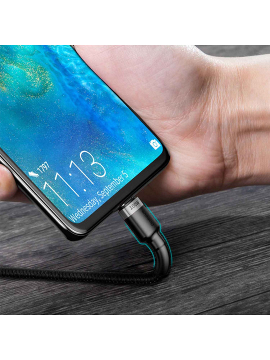 Кабель BASEUS Cafule PD 2.0 100W Type-C to Type-C 2M (GR/BK) (CATKLF-ALG1)