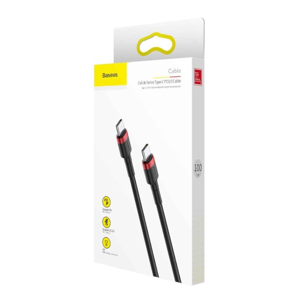 Кабель BASEUS Cafule PD 2.0 60W Type-C to Type-C 1M (RD/BK) (CATKLF-G91)