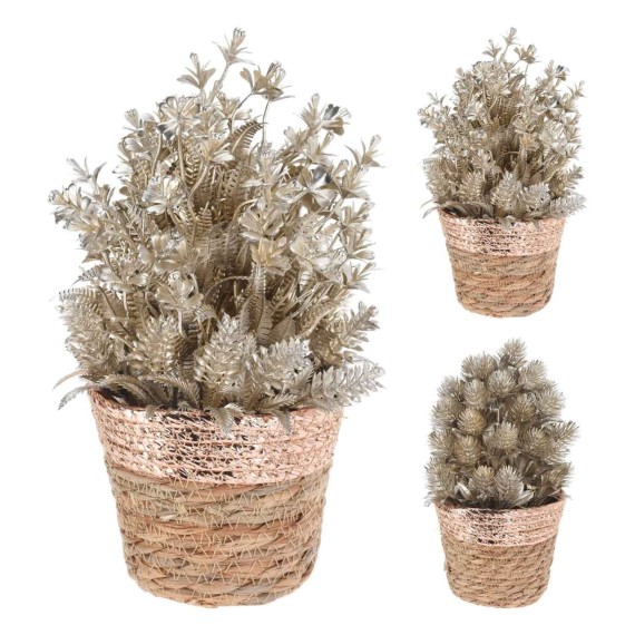 Новогодные декоративные аксессуары KOOPMAN PLANT IN BASKET 27CM 2ASS CHAMPAGNE (050326) (ANM101830)