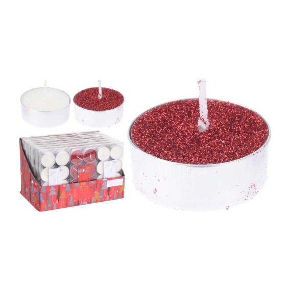 Новогодные декоративные аксессуары KOOPMAN TEALIGHT 37MM 8PC GLITTER 2ASS (242816) (ACC676950)