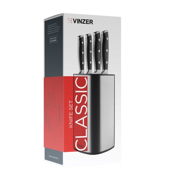 Ножи и аксессуары VINZER 50114 CLASSIC SET 5PC W/STEEL STAND 