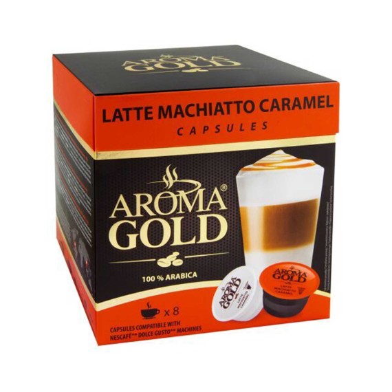 Կապսուլային սուրճ AROMA GOLD LATTE MACIATO CARAMEL (16PSC)