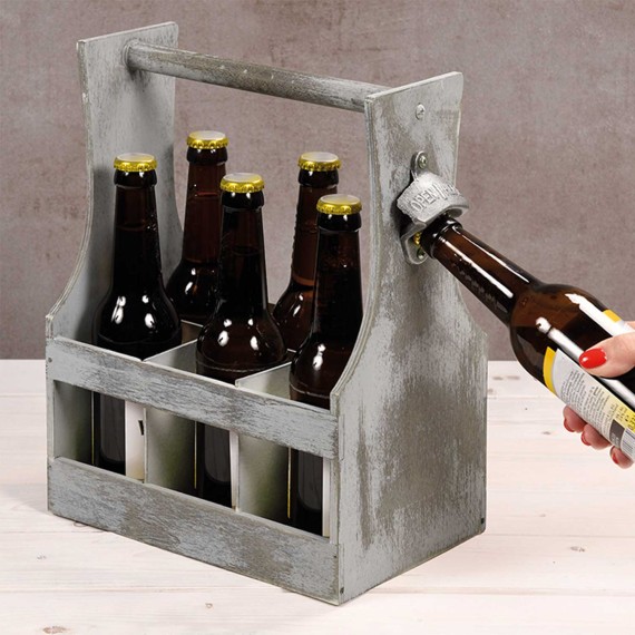 Box and baskets KESPER 66265 BOTTLE BASKET W/OPENER ANTIQUE GREY 