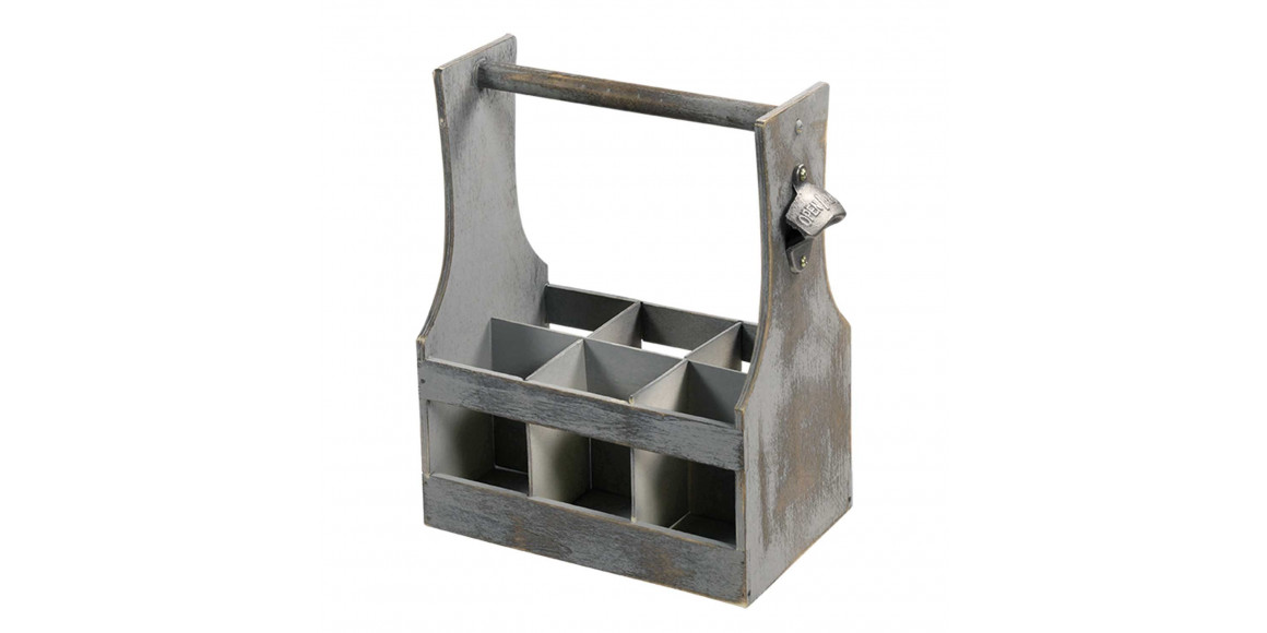 Box and baskets KESPER 66265 BOTTLE BASKET W/OPENER ANTIQUE GREY 