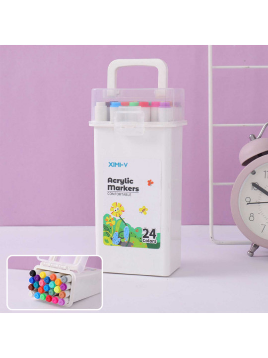 Գրենական պարագաներ XIMI 6941963936194 24 COLORS ACRYLIC MARKERS IN ROUND BOX (936194)