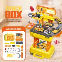 Cars XIMI 6941963943017 ENGINEERING SERIES TRACK TOY WITH PORTABLE STORAGE BOX - 4 TRUCKS (YELLOW) (943017)