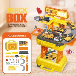 Cars XIMI 6941963943017 ENGINEERING SERIES TRACK TOY WITH PORTABLE STORAGE BOX - 4 TRUCKS (YELLOW) (943017)
