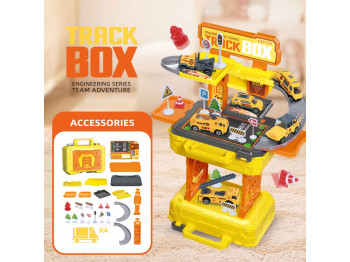 Մեքենաներ XIMI 6941963943017 ENGINEERING SERIES TRACK TOY WITH PORTABLE STORAGE BOX - 4 TRUCKS (YELLOW) (943017)