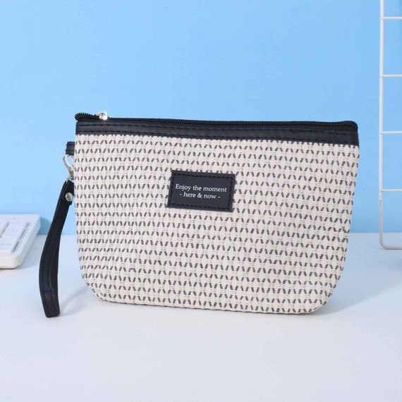 Cosmetic bags XIMI 6941963951449 SIMPLE TEXTURE WOVEN TRAPEZOIDAL MAKEUP HANDBAG (BLACK) (951449)