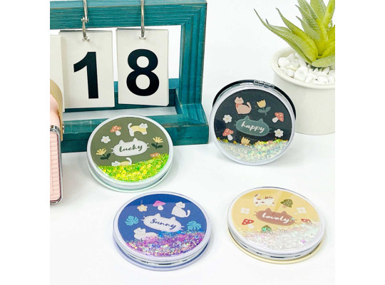 Косметические зеркала XIMI 6941963952255 KITTEN FOREST SERIES QUICKSAND ROUND REGULAR PORTABLE MIRROR (952255)