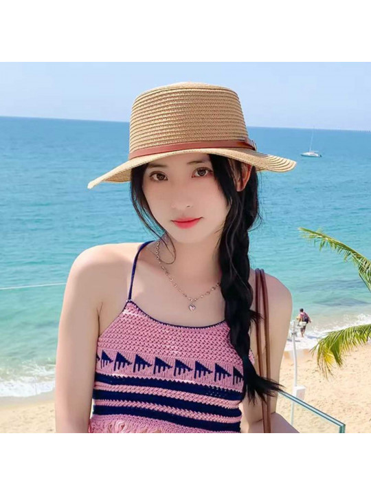 Ամառային գլխարկներ XIMI 6941963960182 ELEGANT BELT BUCKLE SUNBLOCK BRAIDED STRAW HAT (BEIGE) (960182)