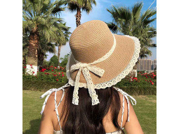 Ամառային գլխարկներ XIMI 6941963960205 ELEGANT PASTORAL LACE BOWKNOT BRAIDED HAT (KHAKI) (960205)