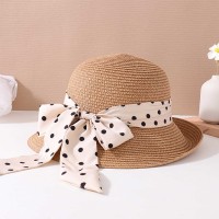 Летние шапки XIMI 6941963960212 POPULAR POLKA DOT BOWKNOT SUNSHADE BRAIDED HAT (KHAKI) (960212)