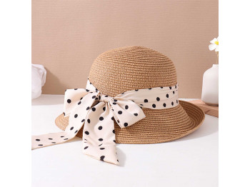 Ամառային գլխարկներ XIMI 6941963960212 POPULAR POLKA DOT BOWKNOT SUNSHADE BRAIDED HAT (KHAKI) (960212)