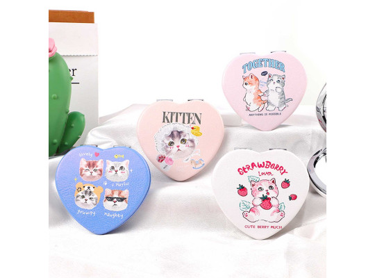 Косметические зеркала XIMI 6941963960670 FRUIT CAT BIG HEART STYLISH SPECIAL SHAPED PORTABLE MIRROR (960670)