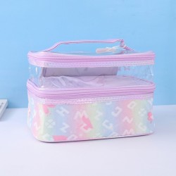 Cosmetic bags XIMI 6941963961806 GRADIENT COLOR LETTERS PEARLY-LUSTRE SERIES DOUBLE-LAYER BUCKET MAKEUP BAG (PURPLE) (961806)