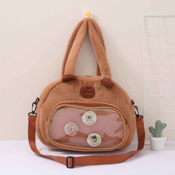 Կանացի պայուսակներ XIMI 6941963964593CUTE CAPYBARA SERIES BADGE DUAL-PURPOSE SHOULDER BAG (KHAKI (964593)