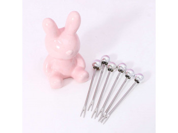 Խոհանոցային պարագաներ XIMI 6942156256686 CUTE BUNNY CARTOON JAR FRUIT FORK (SILVER) (256686)