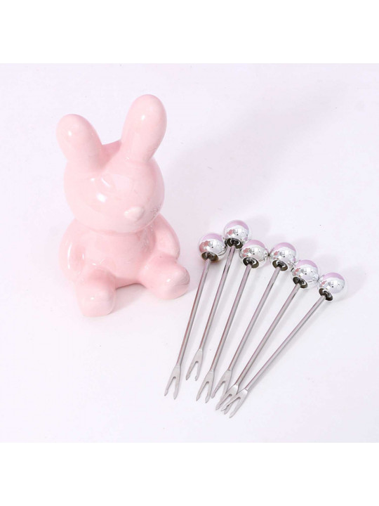 Խոհանոցային պարագաներ XIMI 6942156256686 CUTE BUNNY CARTOON JAR FRUIT FORK (SILVER) (256686)
