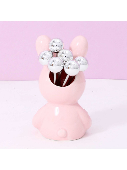 Խոհանոցային պարագաներ XIMI 6942156256686 CUTE BUNNY CARTOON JAR FRUIT FORK (SILVER) (256686)