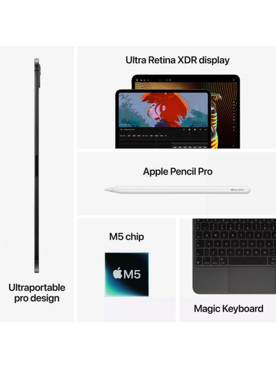 Պլանշետ APPLE iPad Pro 11 (Apple M5) Wi-Fi+Celluar 256GB Standard Glass (Space Black) (ME2N4QA/A)