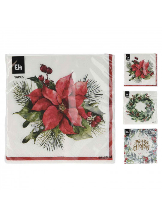 Դեկորատիվ անձեռոցիկ KOOPMAN 602500470 NAPKINS 33x33CM 16PCS 3ASS (217415)