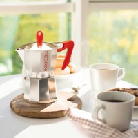 Coffee maker PEDRINI 9085-0 POLISHED ALU. RED HANDLE 9 CUPS 