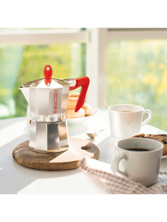 Սրճեփ PEDRINI 9085-0 POLISHED ALU. RED HANDLE 9 CUPS 