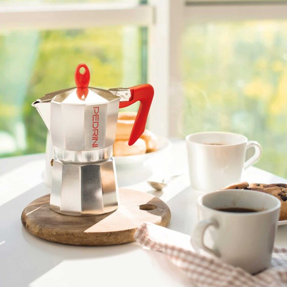Սրճեփ PEDRINI 9085-0 POLISHED ALU. RED HANDLE 9 CUPS 