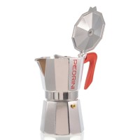 Coffee maker PEDRINI 9085-0 POLISHED ALU. RED HANDLE 9 CUPS 